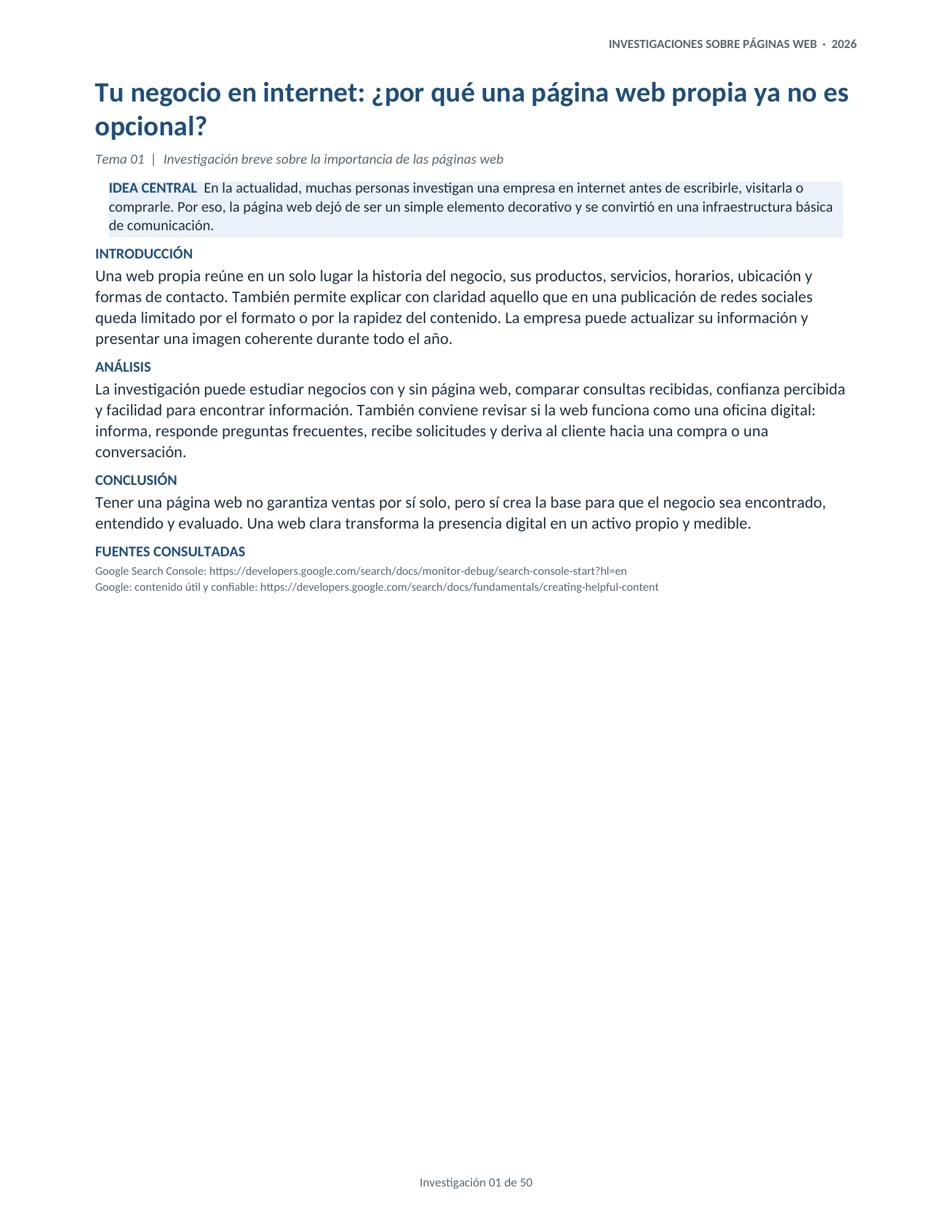 Portada de la investigación 01: Tu negocio en internet: ¿por qué una página web propia ya no es opcional?