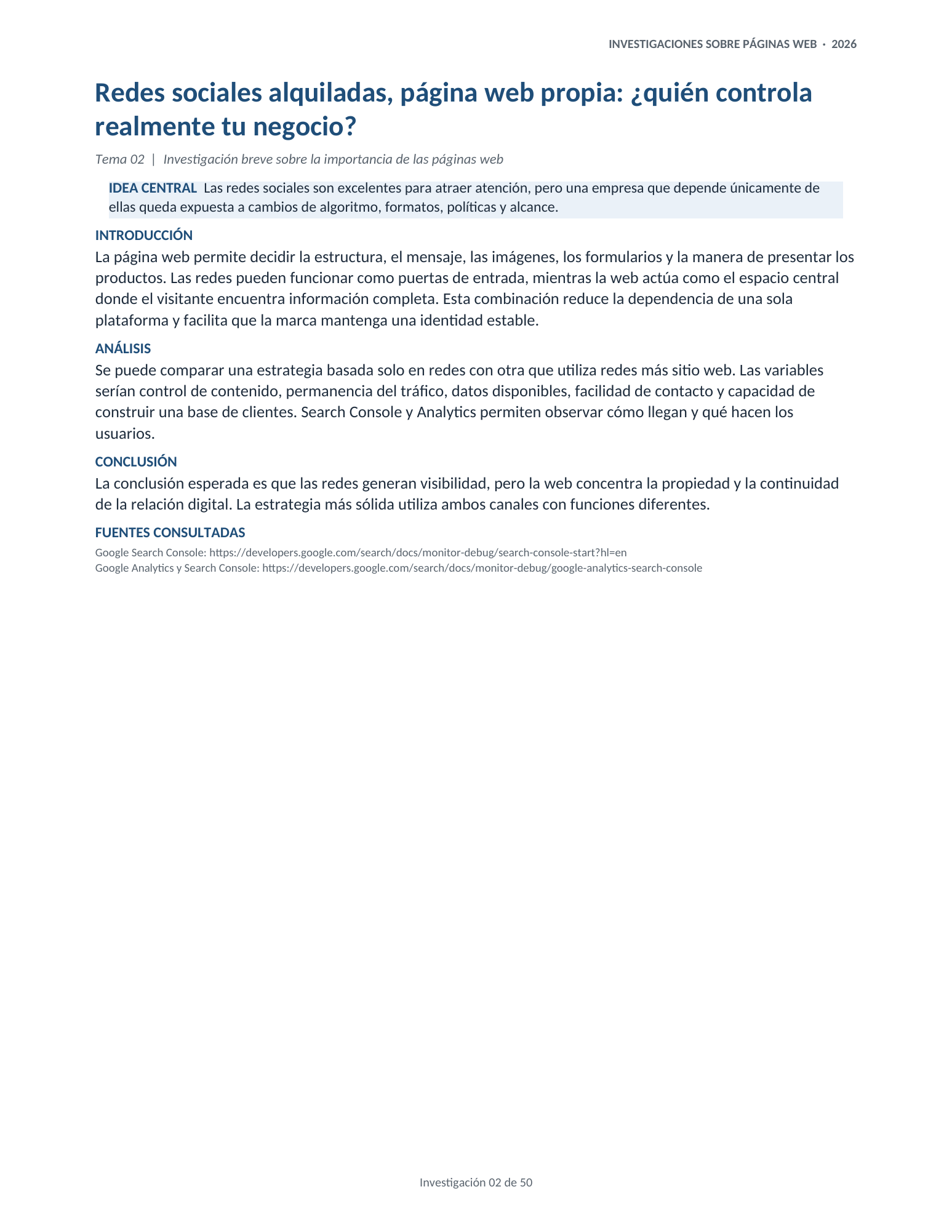 Portada de la investigación 02: Redes sociales alquiladas, página web propia: ¿quién controla realmente tu negocio?