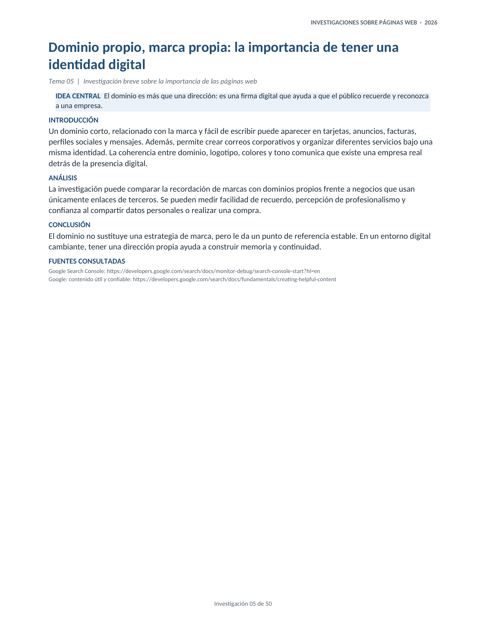 Portada de la investigación 05: Dominio propio, marca propia: la importancia de tener una identidad digital