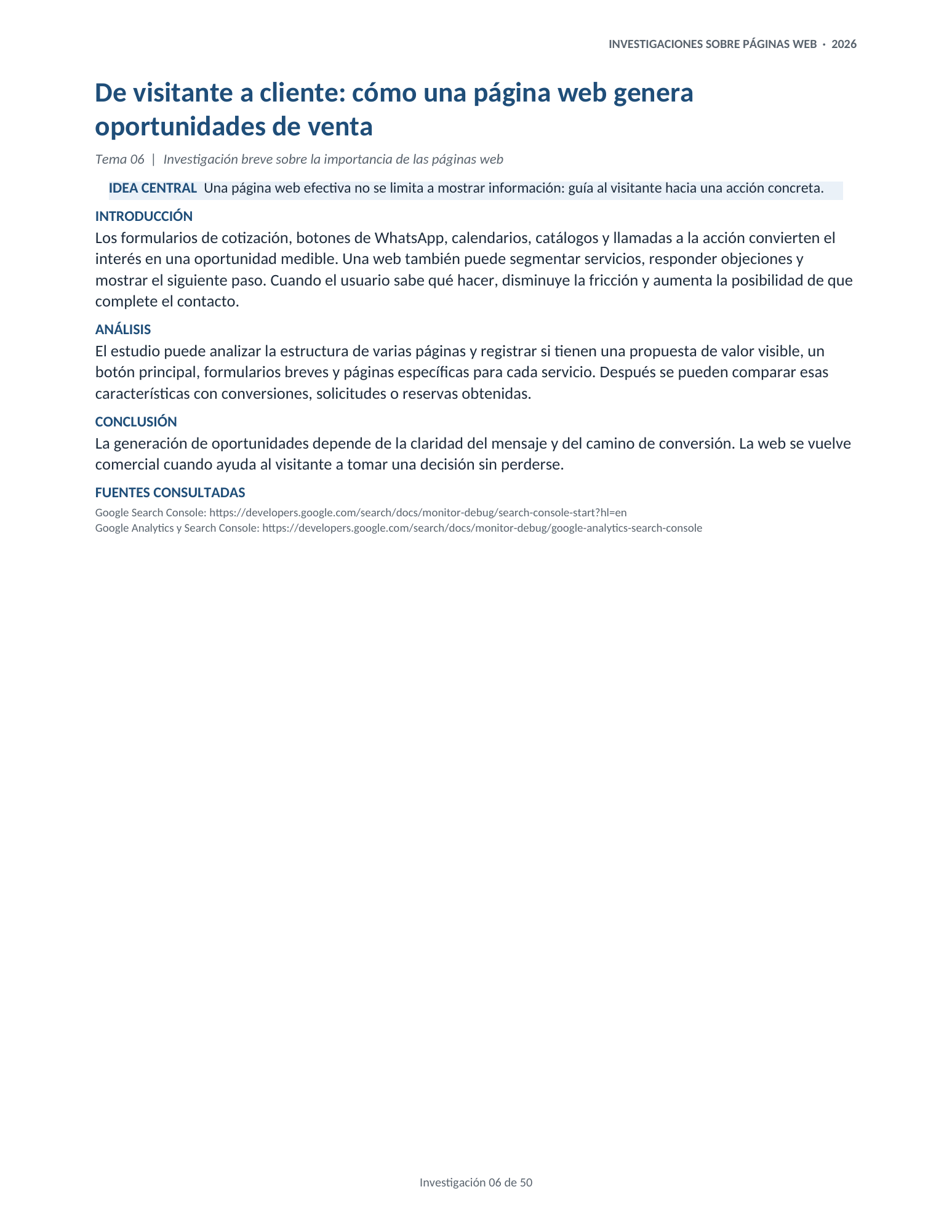 Portada de la investigación 06: De visitante a cliente: cómo una página web genera oportunidades de venta