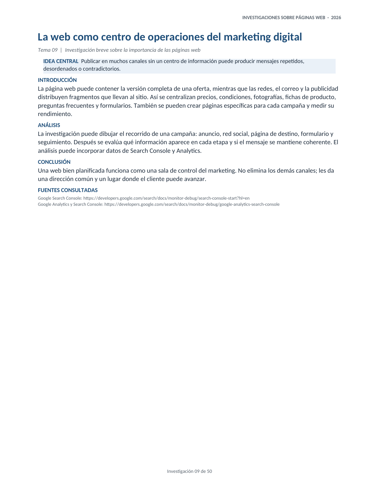 Portada de la investigación 09: La web como centro de operaciones del marketing digital