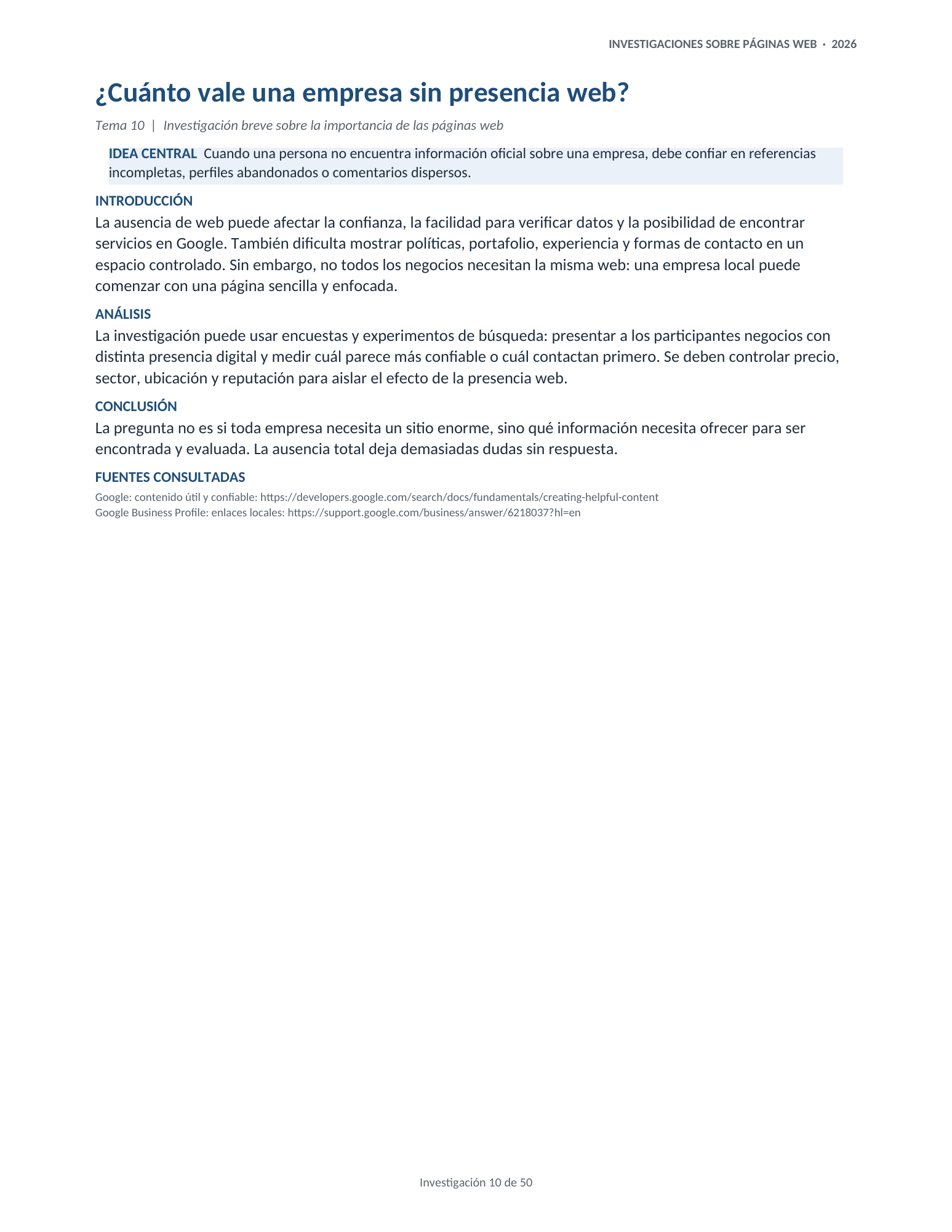 Portada de la investigación 10: ¿Cuánto vale una empresa sin presencia web?