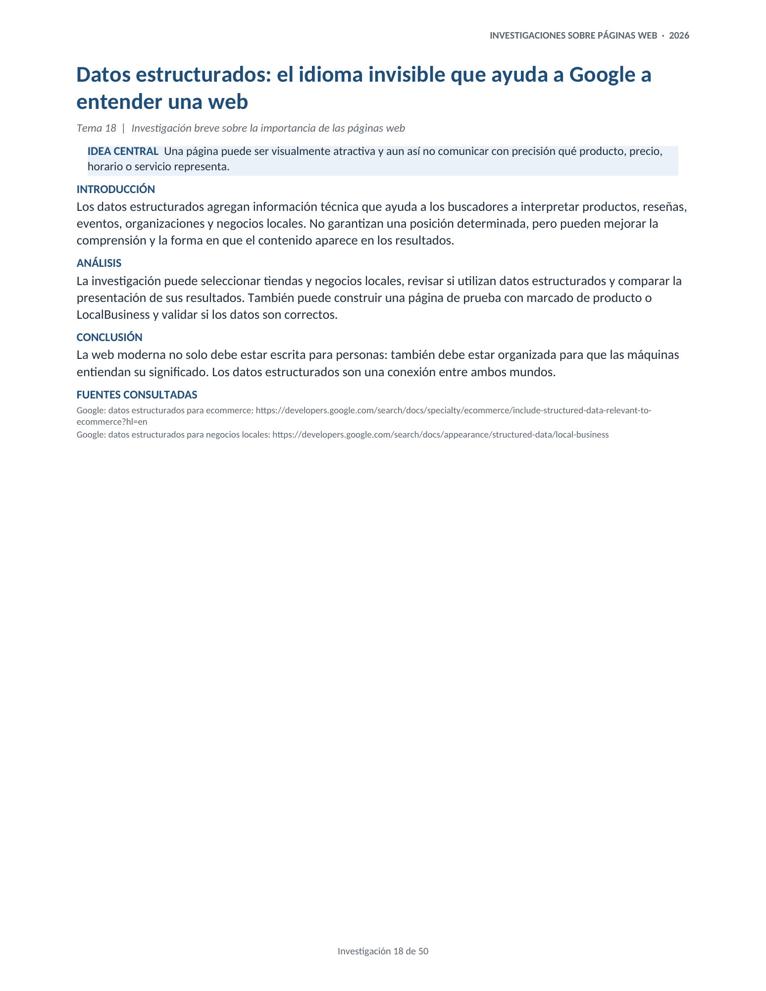Portada de la investigación 18: Datos estructurados: el idioma invisible que ayuda a Google a entender una web