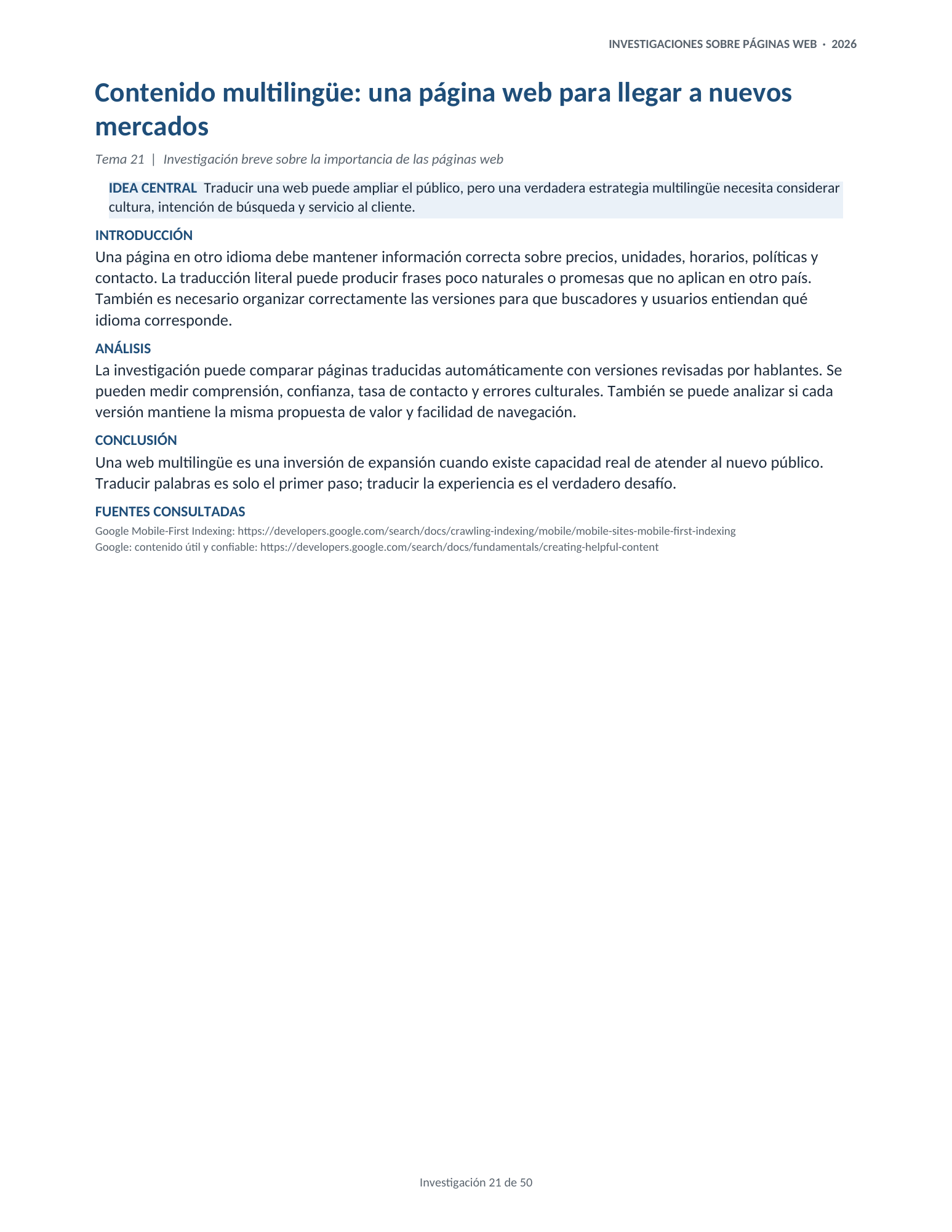Portada de la investigación 21: Contenido multilingüe: una página web para llegar a nuevos mercados