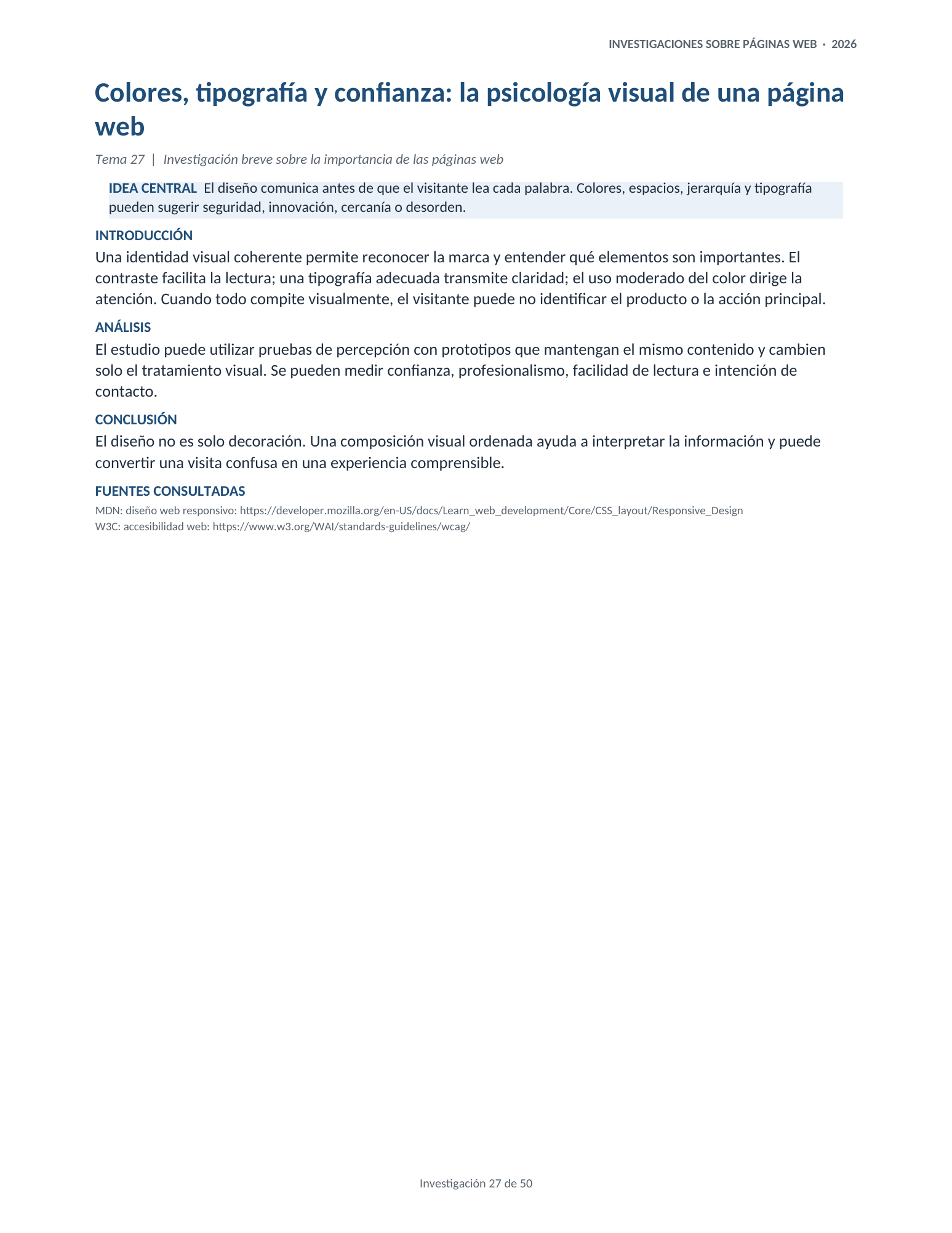Portada de la investigación 27: Colores, tipografía y confianza: la psicología visual de una página web