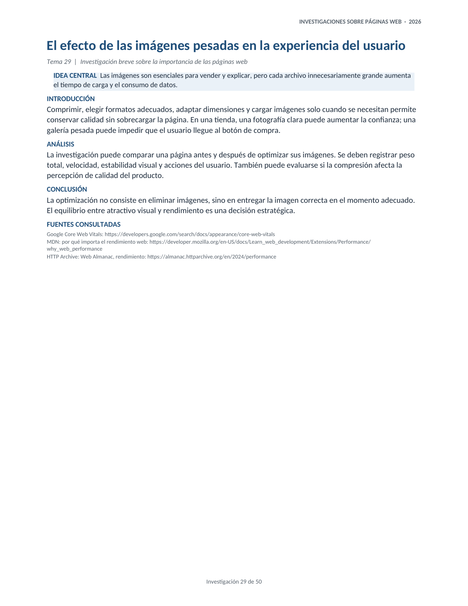 Portada de la investigación 29: El efecto de las imágenes pesadas en la experiencia del usuario
