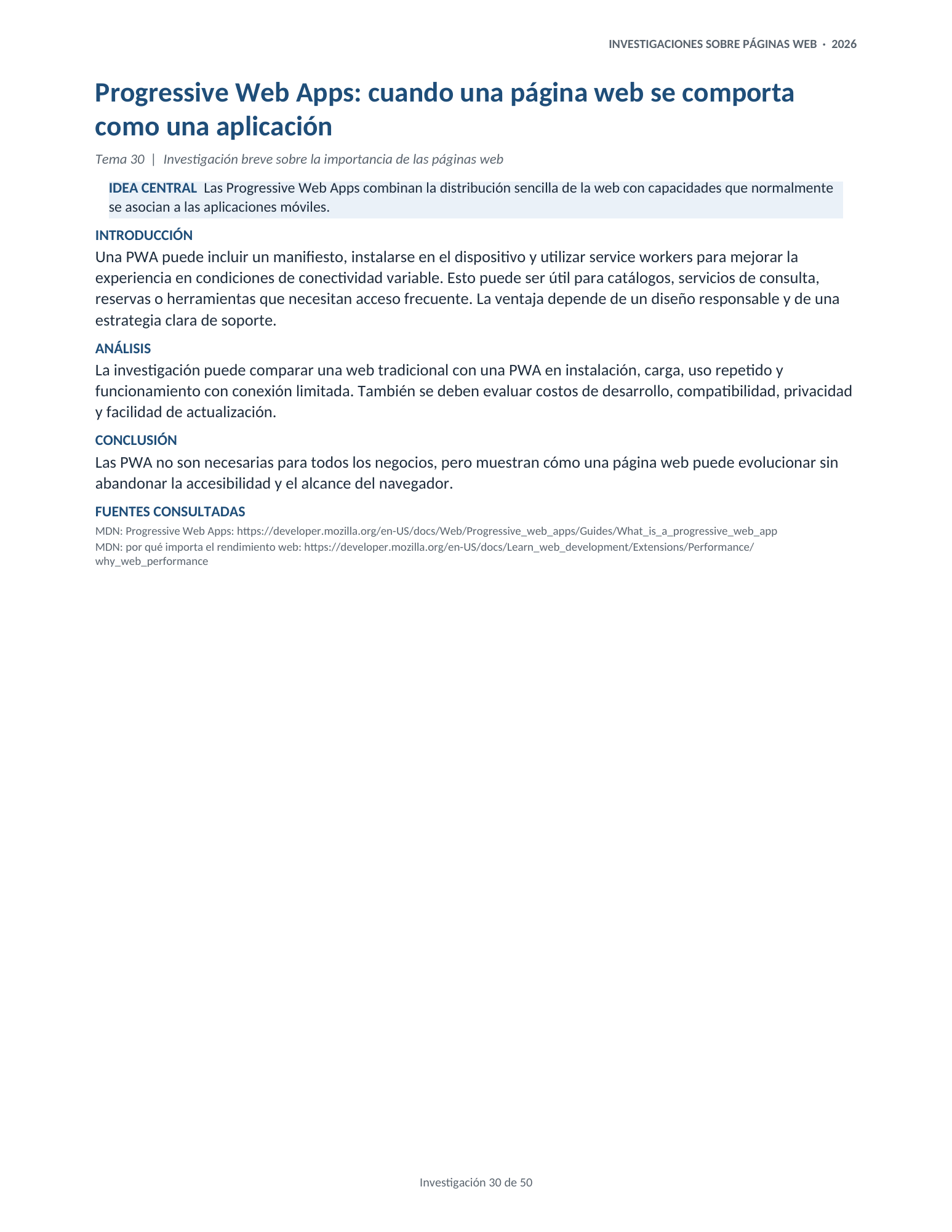 Portada de la investigación 30: Progressive Web Apps: cuando una página web se comporta como una aplicación