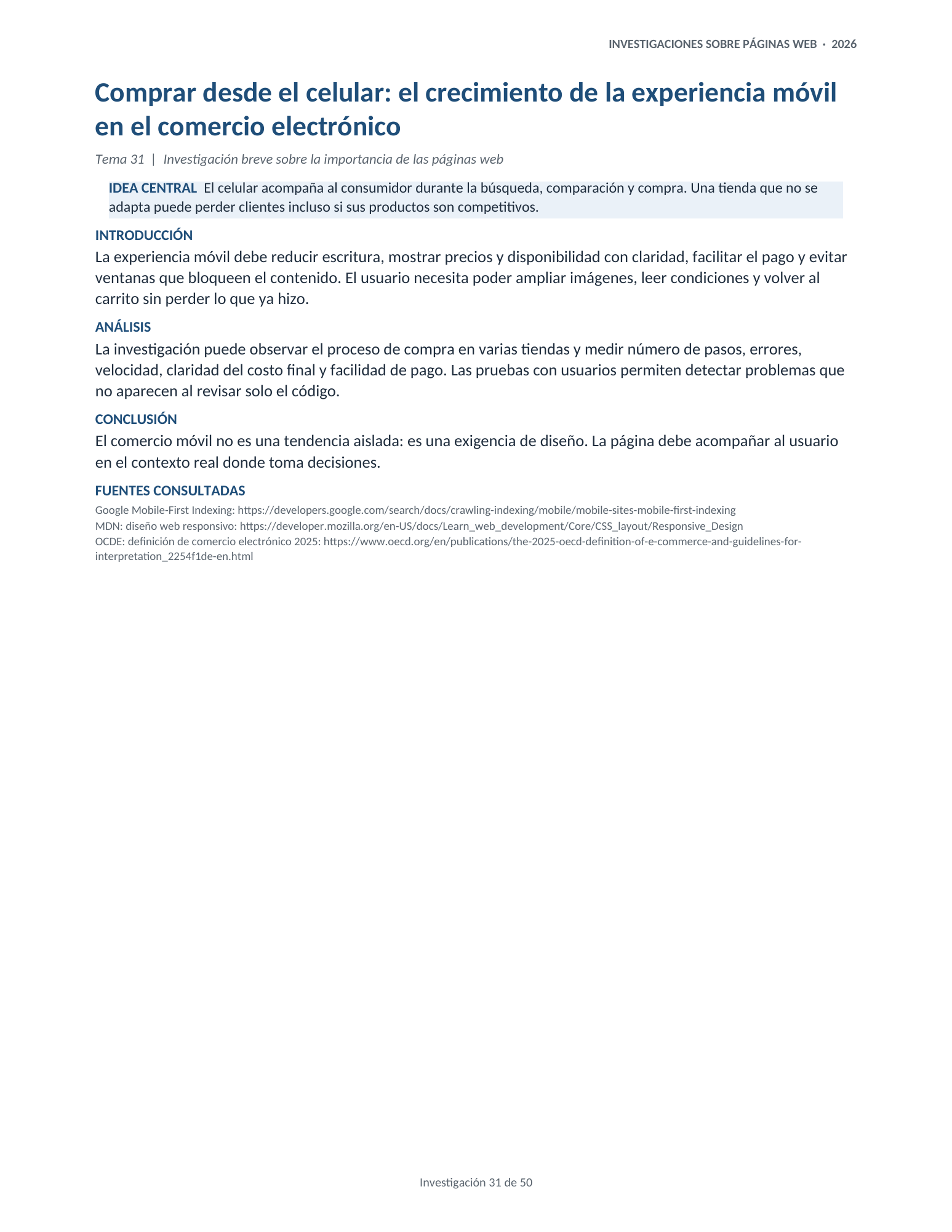 Portada de la investigación 31: Comprar desde el celular: el crecimiento de la experiencia móvil en el comercio electrónico
