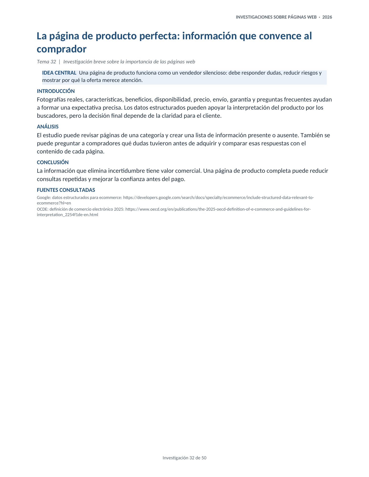 Portada de la investigación 32: La página de producto perfecta: información que convence al comprador