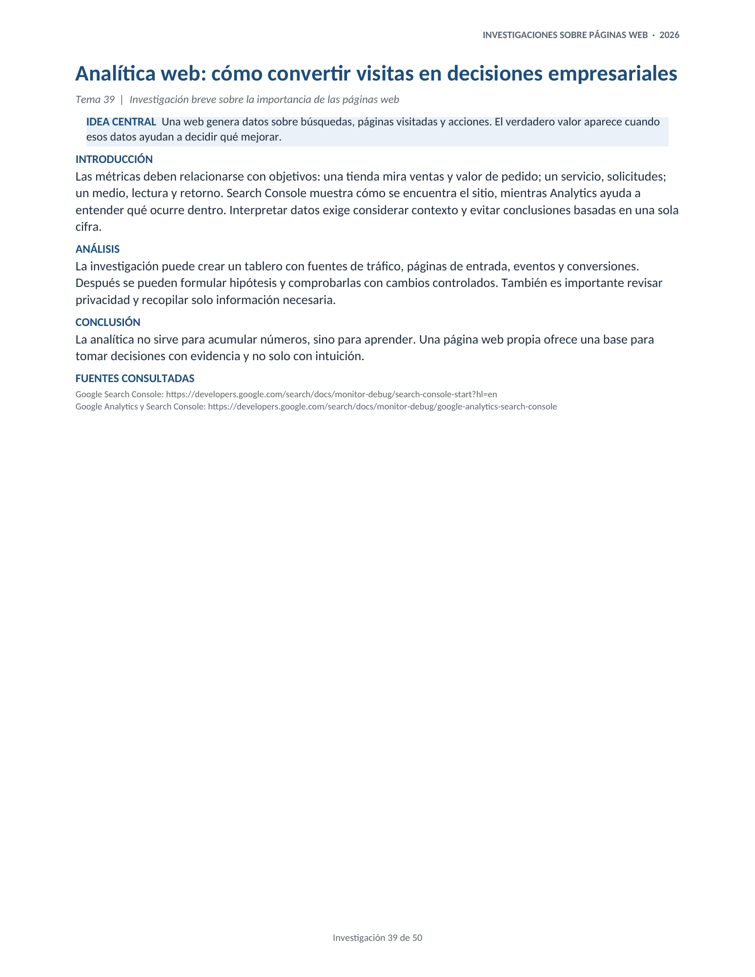 Portada de la investigación 39: Analítica web: cómo convertir visitas en decisiones empresariales