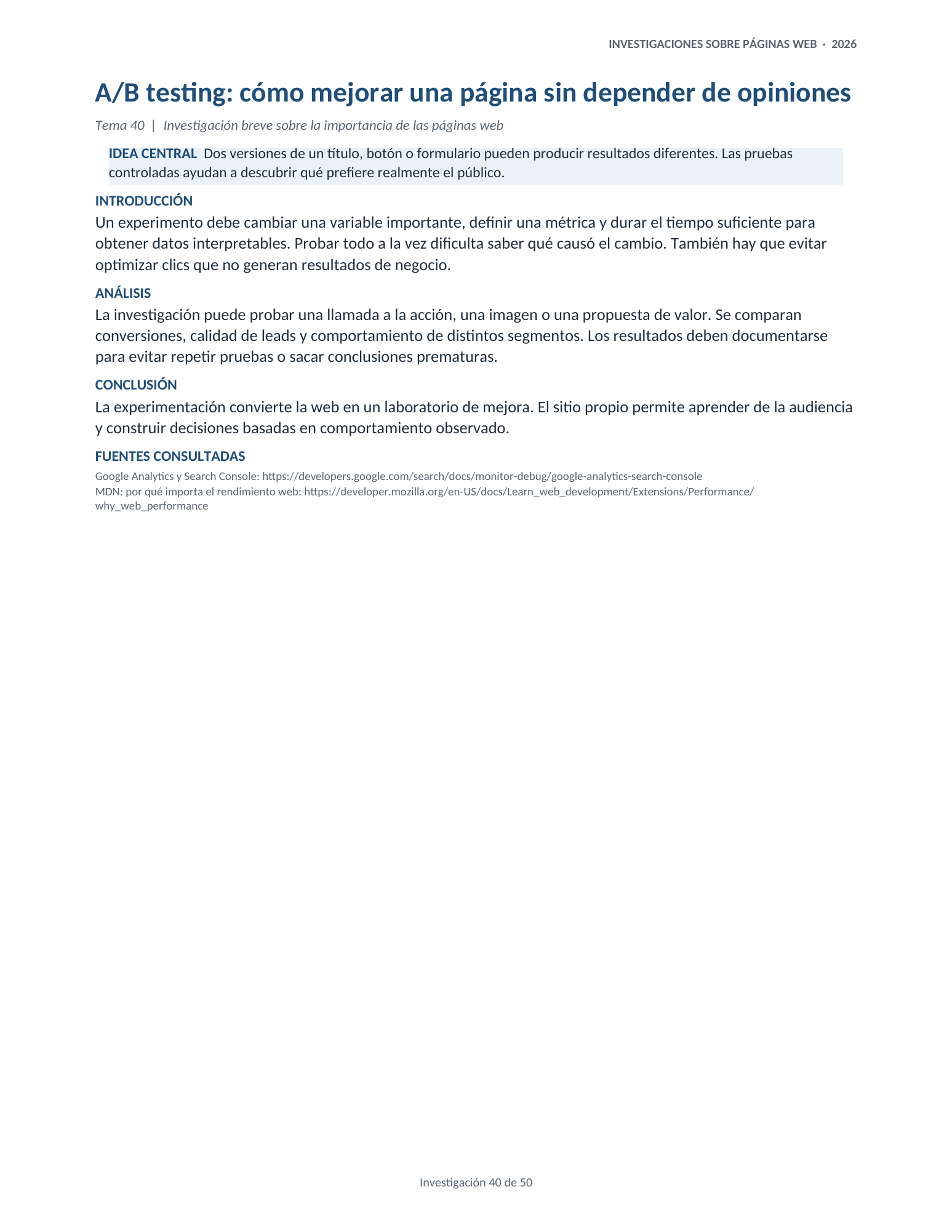 Portada de la investigación 40: A/B testing: cómo mejorar una página sin depender de opiniones