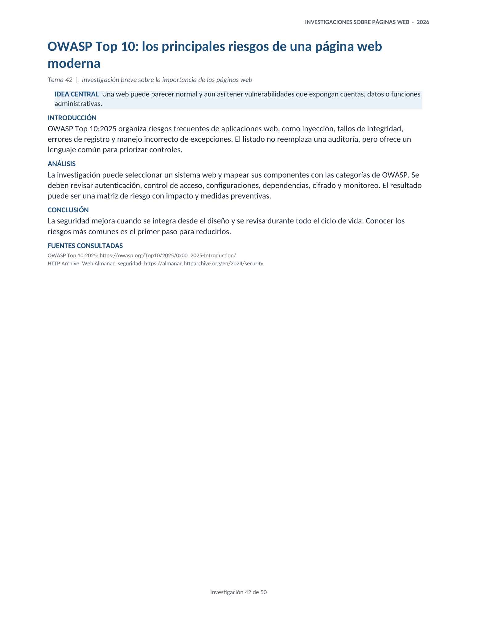 Portada de la investigación 42: OWASP Top 10: los principales riesgos de una página web moderna