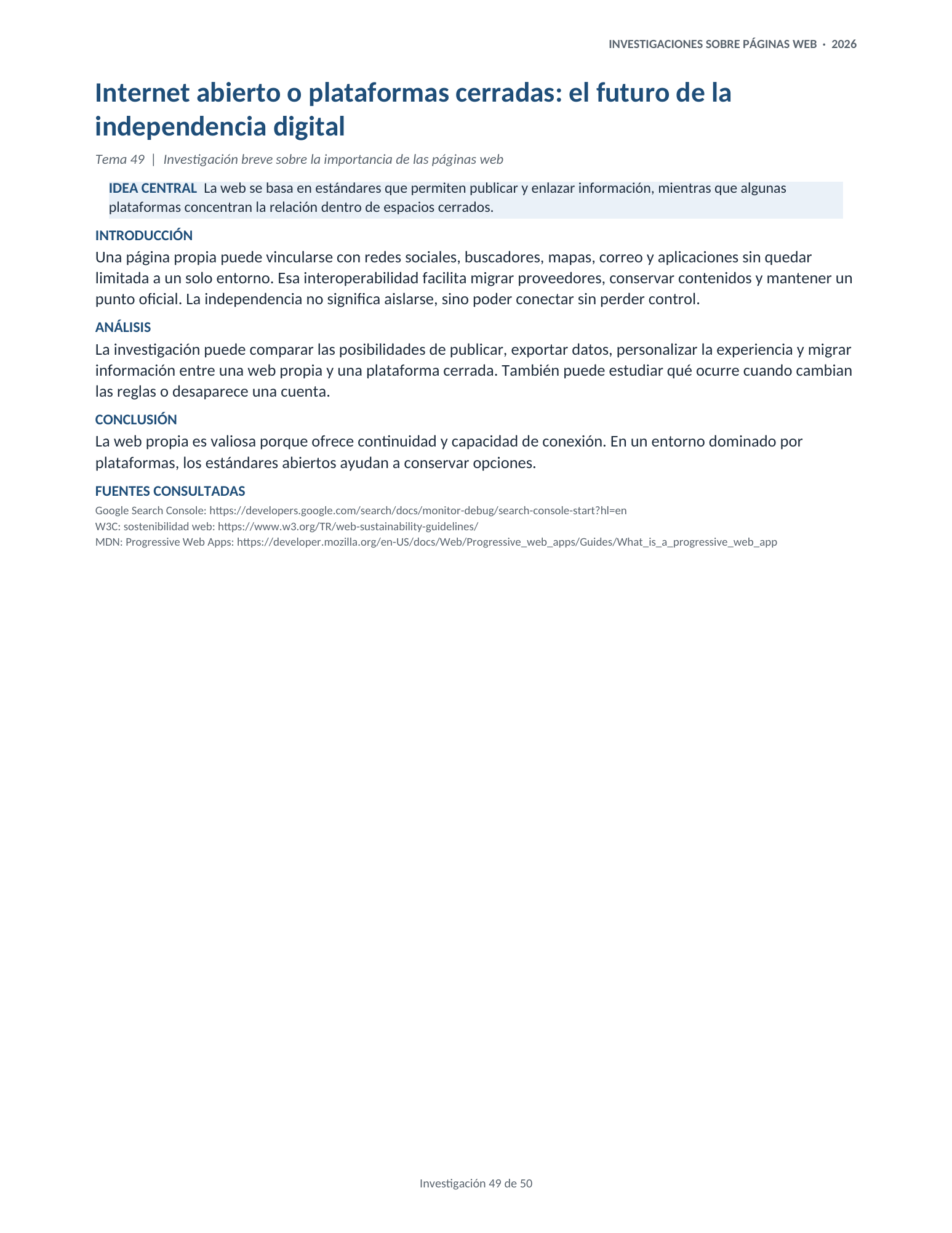 Portada de la investigación 49: Internet abierto o plataformas cerradas: el futuro de la independencia digital